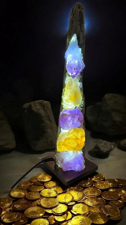 Citrine & Amethyst on Palm