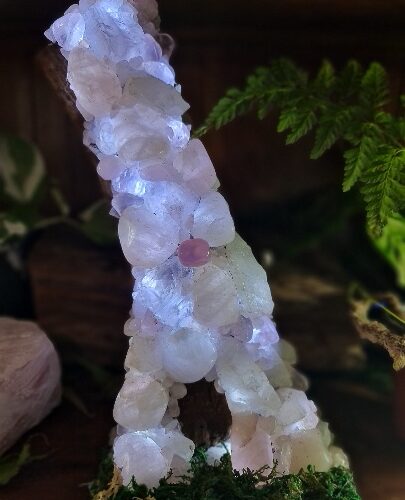 Rose Quartz on pecan wood