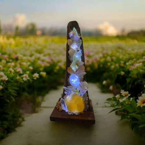 Green & Orange Calcite on Palm