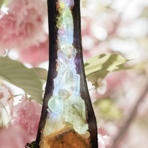 Rose & Clear Quartz on Palm