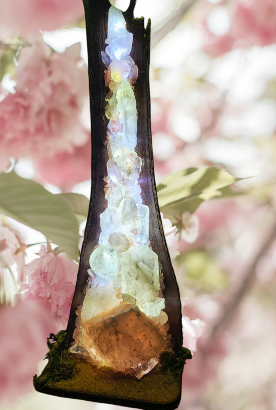 Rose & Clear Quartz on Palm